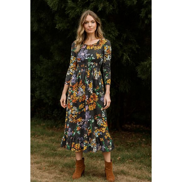 Vintage George Arthur of California Brown Floral Maxi Dress  Women's Size Medium - Picture 1 of 9